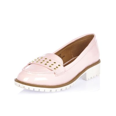 Girls light pink studded loafers